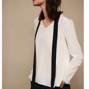 Cuyana Silk Tie Neck Black & White Blouse Size XS